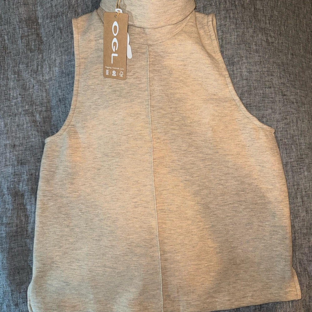 OGL Sleeveless Turtleneck Top in Heather Beige